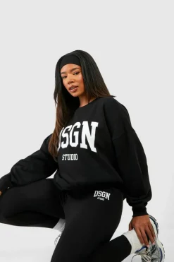 Hot boohoo Plus Dsgn Studio Slogan Legging Tracksuit black