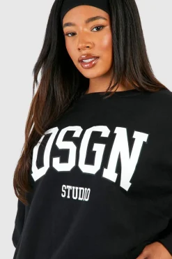 Hot boohoo Plus Dsgn Studio Slogan Legging Tracksuit black