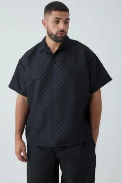 Best boohoo Plus 3D Texture Polo & Trouser Set black