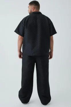 Best boohoo Plus 3D Texture Polo & Trouser Set black