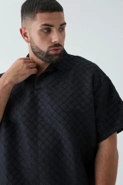Best boohoo Plus 3D Texture Polo & Trouser Set black
