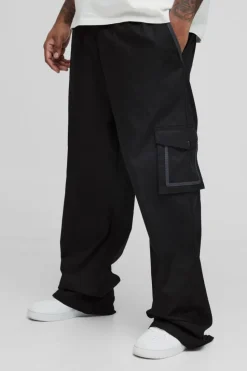 Sale boohooMAN Plus Elasticated Relaxed Fit Ripstop Cargo Trouser black