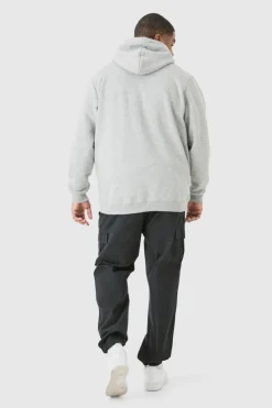 Shop boohooMAN Plus Elasticated Waist Slim Fit Cargo Trousers black