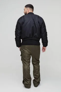 Cheap boohooMAN Plus Elasticated Waist Slim Flare Stacked Cargo Trousers khaki