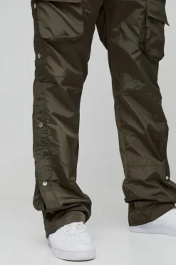 Cheap boohooMAN Plus Elasticated Waist Slim Flare Stacked Cargo Trousers khaki