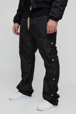 Cheap boohooMAN Plus Elasticated Waist Slim Flare Stacked Cargo Trousers black
