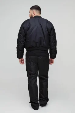 Cheap boohooMAN Plus Elasticated Waist Slim Flare Stacked Cargo Trousers black