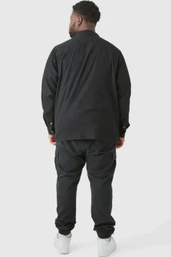 Best Sale boohooMAN Plus Elasticated Waist Twill Slim Fit Cargo Tab Trouser black