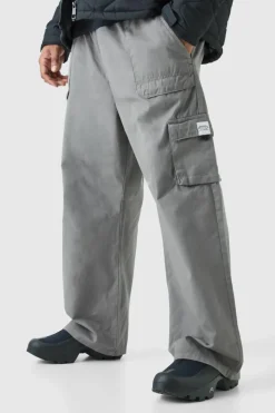 Discount boohooMAN Plus Elastic Waist Relaxed Fit Buckle Cargo Jogger slate