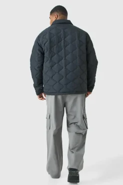Discount boohooMAN Plus Elastic Waist Relaxed Fit Buckle Cargo Jogger slate