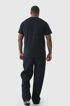 Best Sale boohooMAN Plus Elastic Waist Relaxed Fit Pleated Trouser black