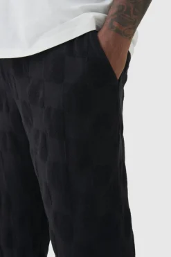 Best Sale boohooMAN Plus Embossed Checkered Towelling Trouser & T-shirt Set black