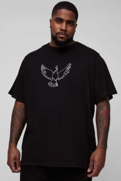 Shop boohooMAN Plus Embroidered Dove T-Shirt black