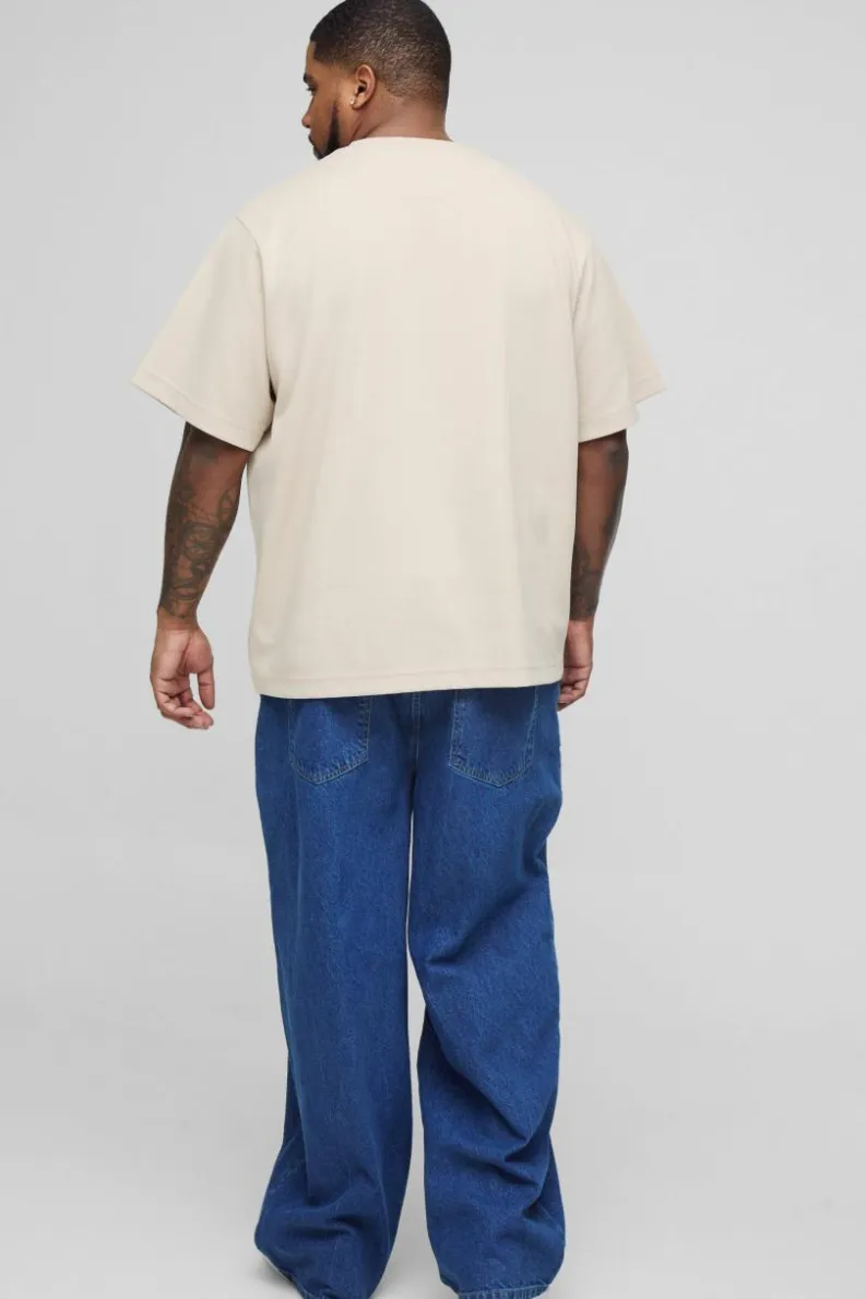 Outlet boohooMAN Plus Embroidered Relaxed Fit Jeans mid blue