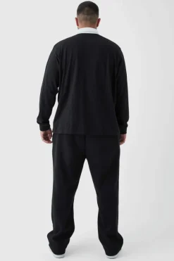 Sale boohooMAN Plus Embroidered Rugby Polo black