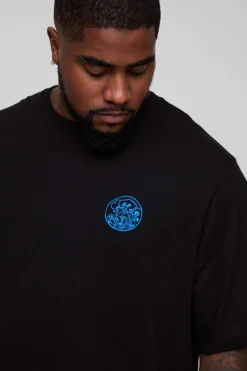Fashion boohooMAN Plus Embroidered Wave T-Shirt black