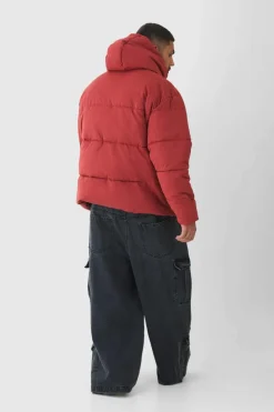 Fashion boohooMAN Plus Extended Funnel Neck Hooded Puffer Jacket In rust