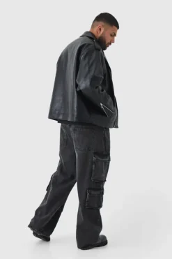 Best boohooMAN Plus Extreme Oversized Textured PU Biker Jacket In black
