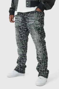 Sale boohooMAN Plus Extreme Patchwork Double Layered Flared Jeans washed black