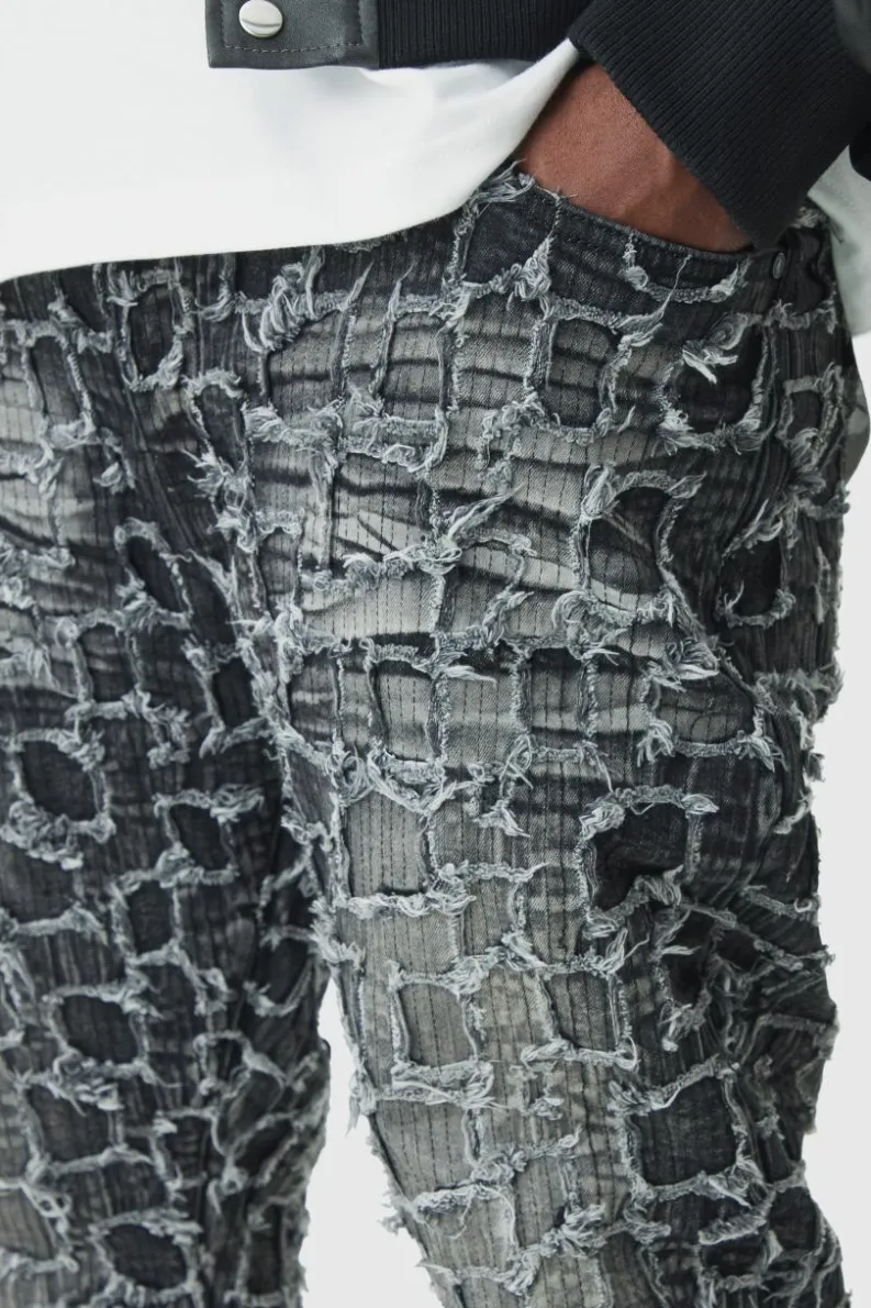 Sale boohooMAN Plus Extreme Patchwork Double Layered Flared Jeans washed black