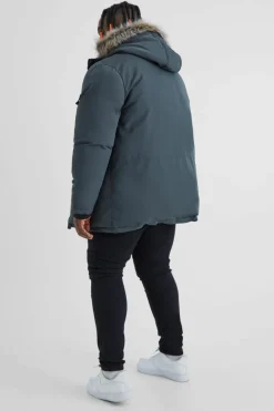 Outlet boohooMAN Plus Faux Fur Hooded Arctic Parka Jacket in charcoal