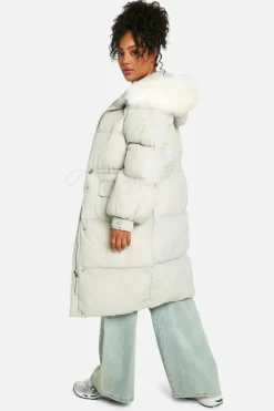 Shop boohoo Plus Faux Fur Hood Padded Parka sage