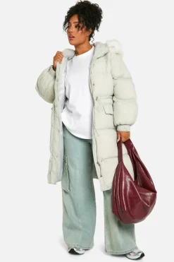Shop boohoo Plus Faux Fur Hood Padded Parka sage