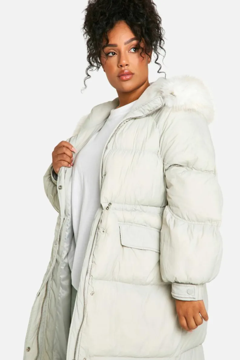 Shop boohoo Plus Faux Fur Hood Padded Parka sage