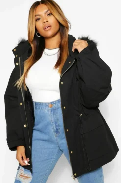 Flash Sale boohoo Plus Faux Fur Lined Hooded Parka Coat black