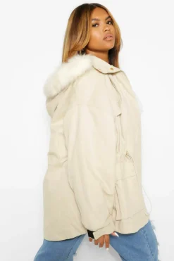 Flash Sale boohoo Plus Faux Fur Lined Hooded Parka Coat black