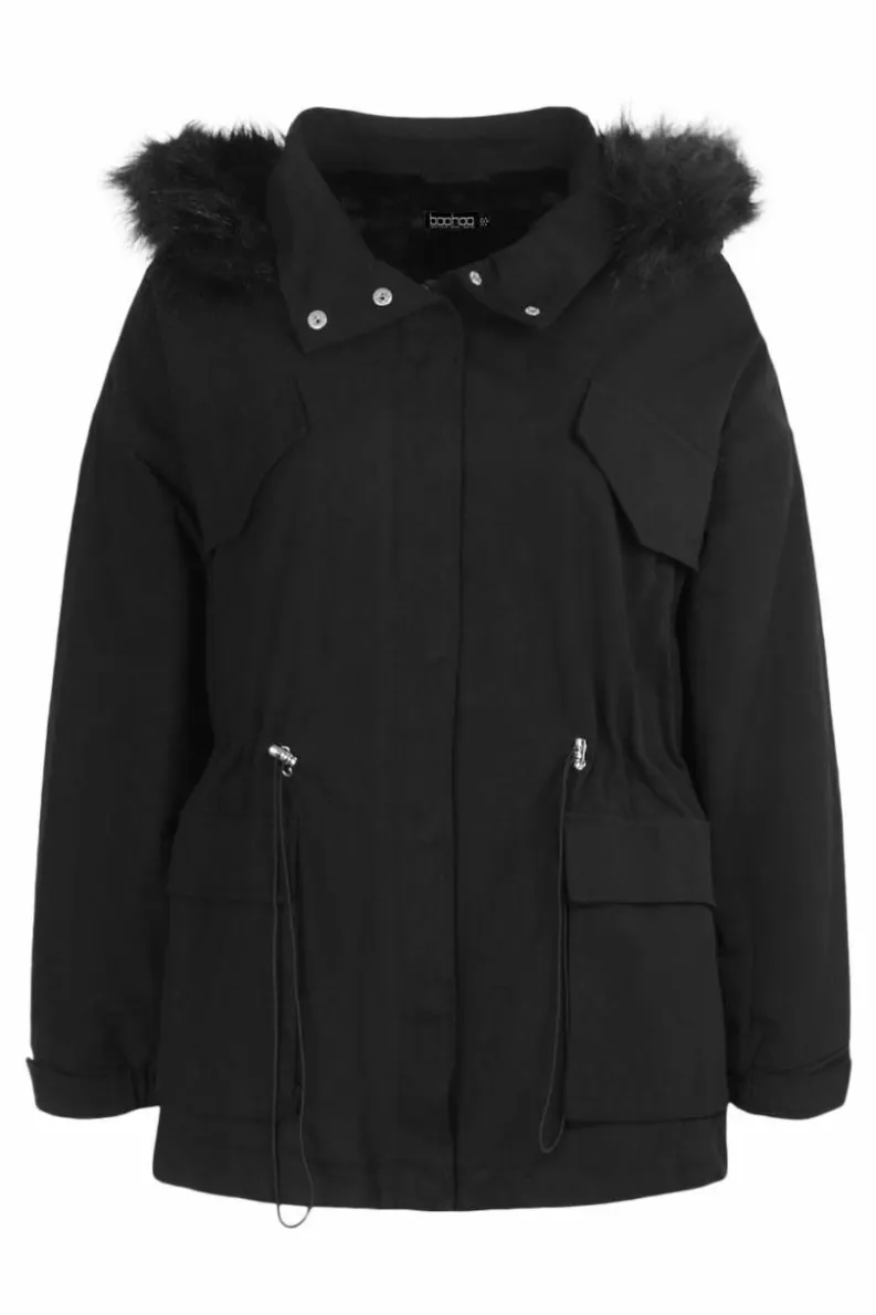 Flash Sale boohoo Plus Faux Fur Lined Hooded Parka Coat black