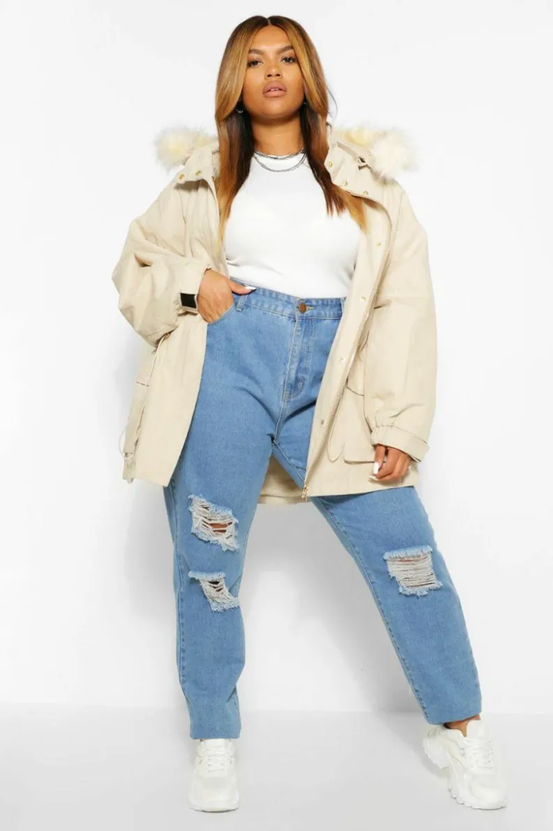 Flash Sale boohoo Plus Faux Fur Lined Hooded Parka Coat black