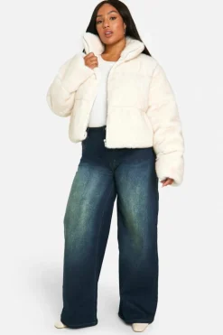Hot boohoo Plus Faux Fur Puffer Jacket cream