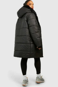 Flash Sale boohoo Plus Faux Fur Trim Parka black