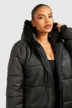 Flash Sale boohoo Plus Faux Fur Trim Parka black