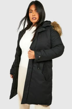 Hot boohoo Plus Faux Fur Trim Parka Coat black