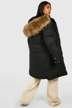 Hot boohoo Plus Faux Fur Trim Parka Coat black