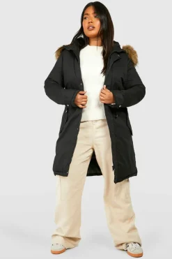 Hot boohoo Plus Faux Fur Trim Parka Coat black