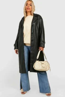 Cheap boohoo Plus Faux Pu Trench Coat black