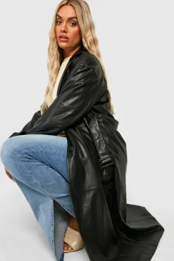 Cheap boohoo Plus Faux Pu Trench Coat black