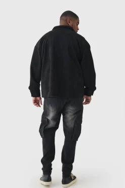 Best Sale boohooMAN Plus Faux Suede Button Through Overshirt black