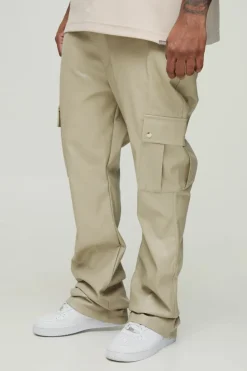 Best boohooMAN Plus Fixed Skinny Stacked Flare Pu Trouser stone