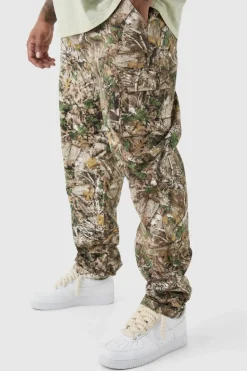 Cheap boohooMAN Plus Forest Camo Slim Stacked Multi Cargo Trouser sand