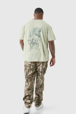 Cheap boohooMAN Plus Forest Camo Slim Stacked Multi Cargo Trouser sand