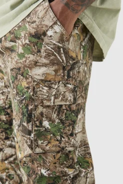 Cheap boohooMAN Plus Forest Camo Slim Stacked Multi Cargo Trouser sand