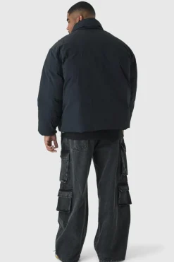 Sale boohooMAN Plus Funnel Neck Padded Jacket In black