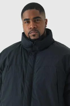 Sale boohooMAN Plus Funnel Neck Padded Jacket In black