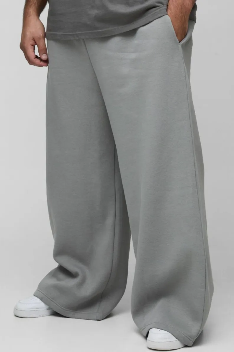 Cheap boohooMAN Plus 330GSM Basic Extreme Wide Leg Jogger dark grey