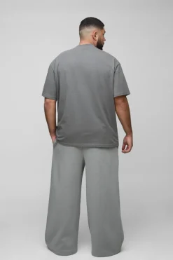 Cheap boohooMAN Plus 330GSM Basic Extreme Wide Leg Jogger dark grey