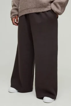 Online boohooMAN Plus 330GSM Basic Extreme Wide Leg Jogger chocolate